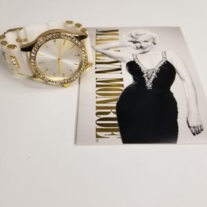 Womens White Fashion Watch with Rhinestone